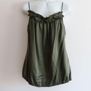 Elie Tahari Green Silk Tank with Ruffle Detail